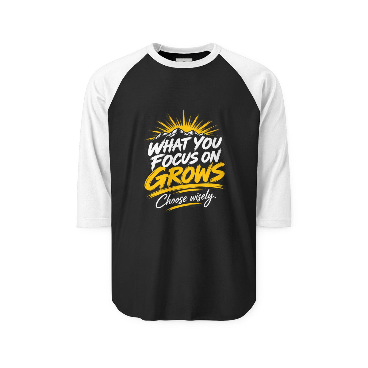 Raglan Shirt – “What You Focus on Grows” Motivational Baseball Tee