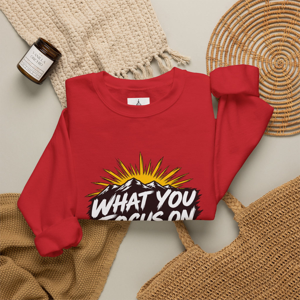 What You Focus On Grows Crewneck Sweatshirt — Motivational Graphic Pullover