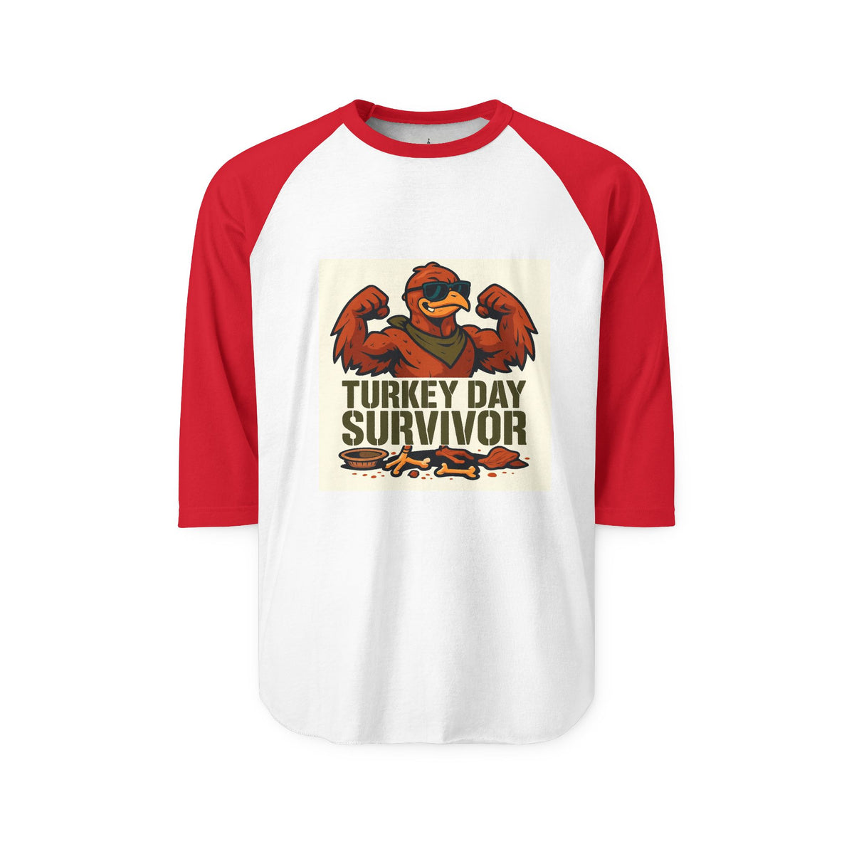 Turkey Day Survivor Raglan Shirt, Thanksgiving Tee, Unisex Thanksgiving Apparel, Holiday Gift, Festive Outfit, Raglan Sleeve Shirt