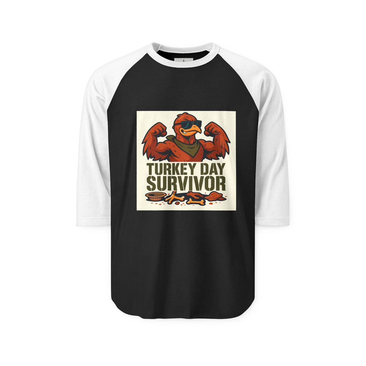 Turkey Day Survivor Raglan Shirt, Thanksgiving Tee, Unisex Thanksgiving Apparel, Holiday Gift, Festive Outfit, Raglan Sleeve Shirt