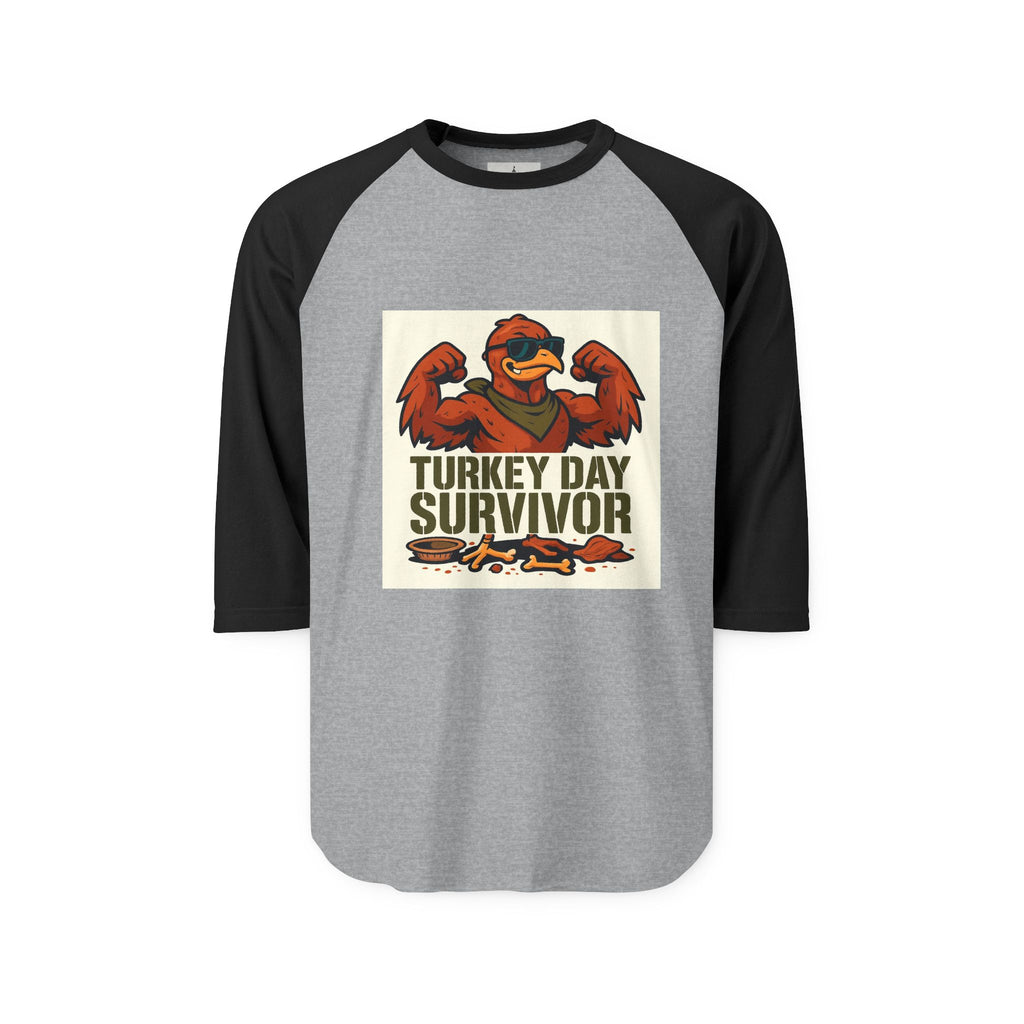 Turkey Day Survivor Raglan Shirt, Thanksgiving Tee, Unisex Thanksgiving Apparel, Holiday Gift, Festive Outfit, Raglan Sleeve Shirt