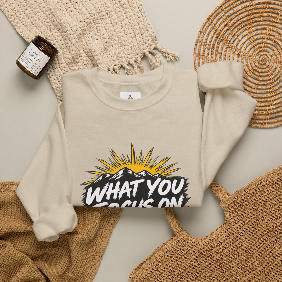 What You Focus On Grows Crewneck Sweatshirt — Motivational Graphic Pullover