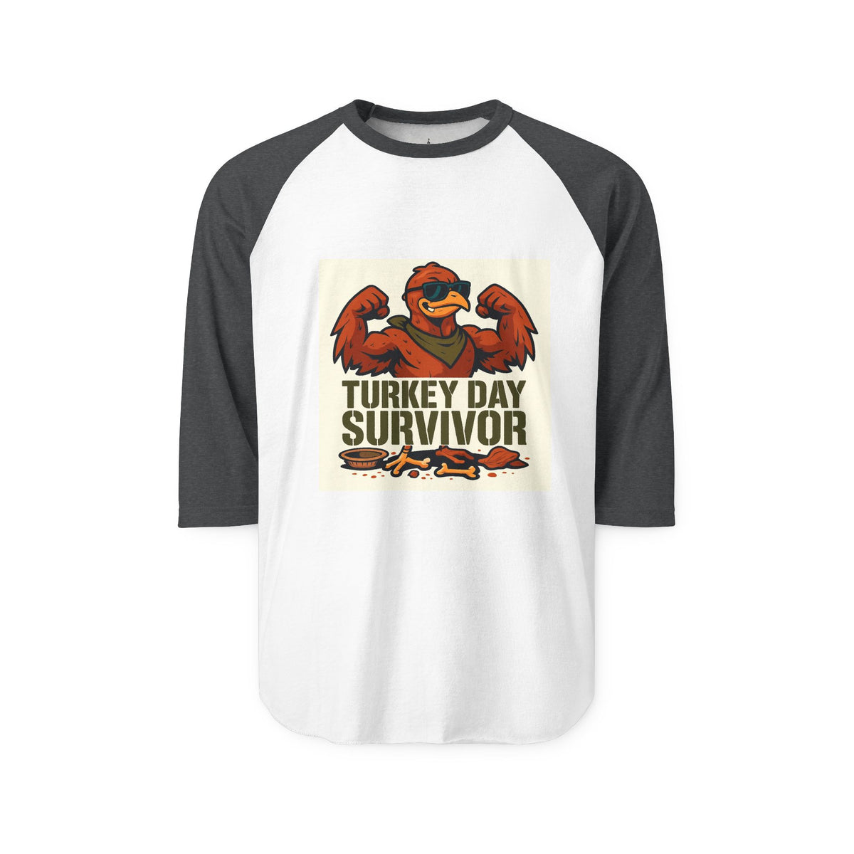 Turkey Day Survivor Raglan Shirt, Thanksgiving Tee, Unisex Thanksgiving Apparel, Holiday Gift, Festive Outfit, Raglan Sleeve Shirt